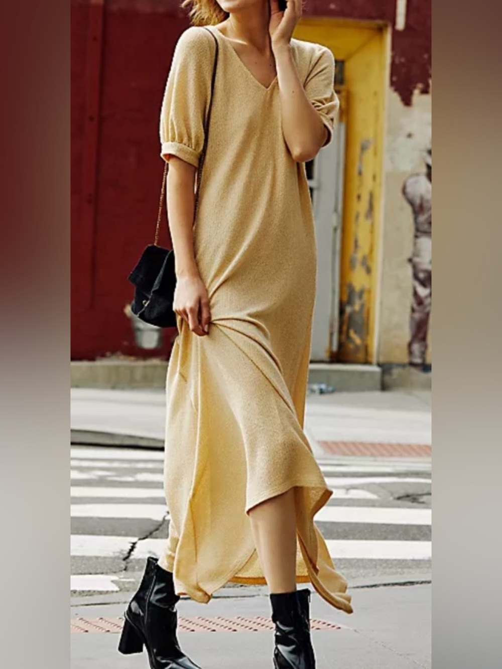 Free People Beach Free Fall Sweater Maxi Slit Ribbed Dress Sz S Boho Minimalist